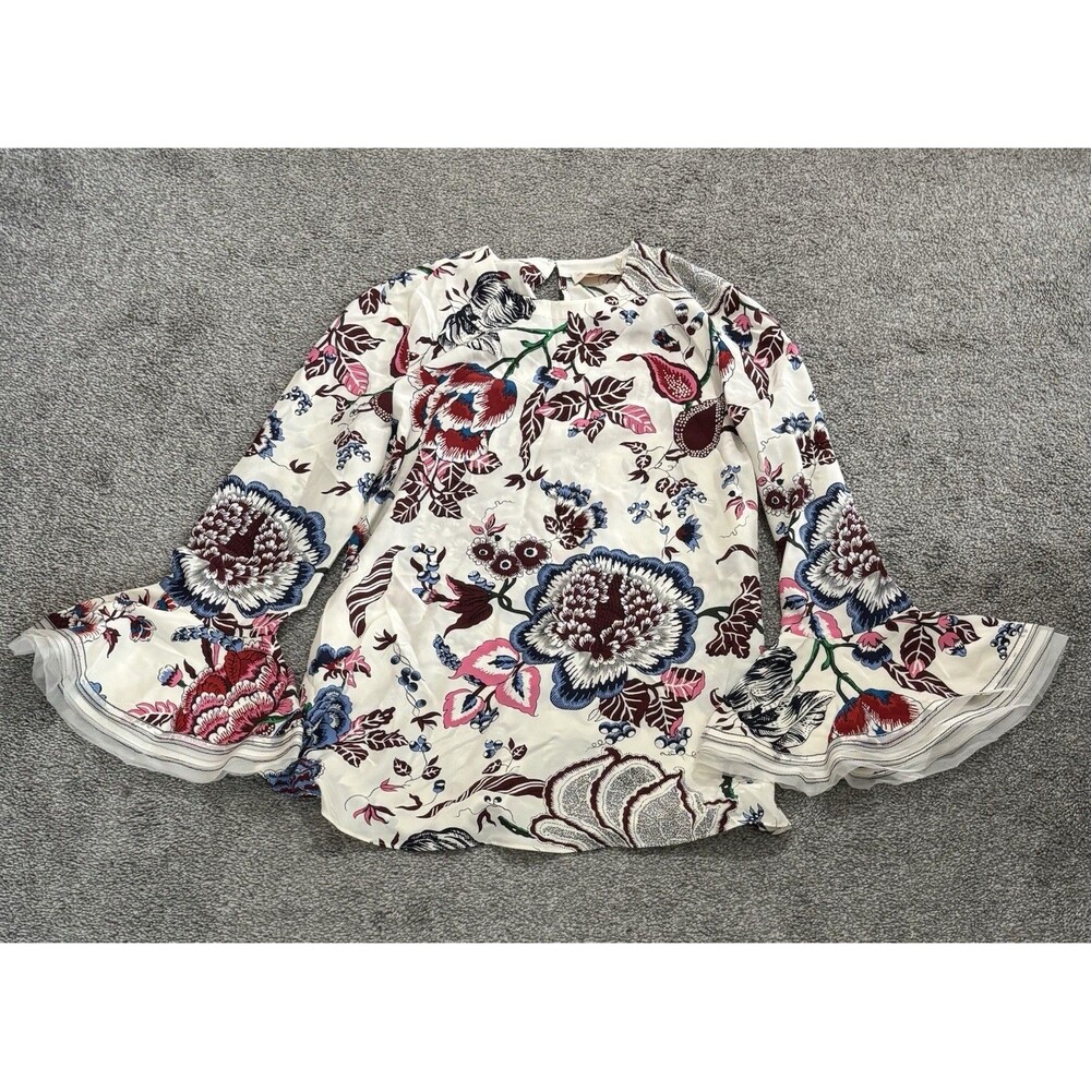 Tory Burch Silk Blouse Top‎ Size 2 Floral Multicolor *STAIN*
